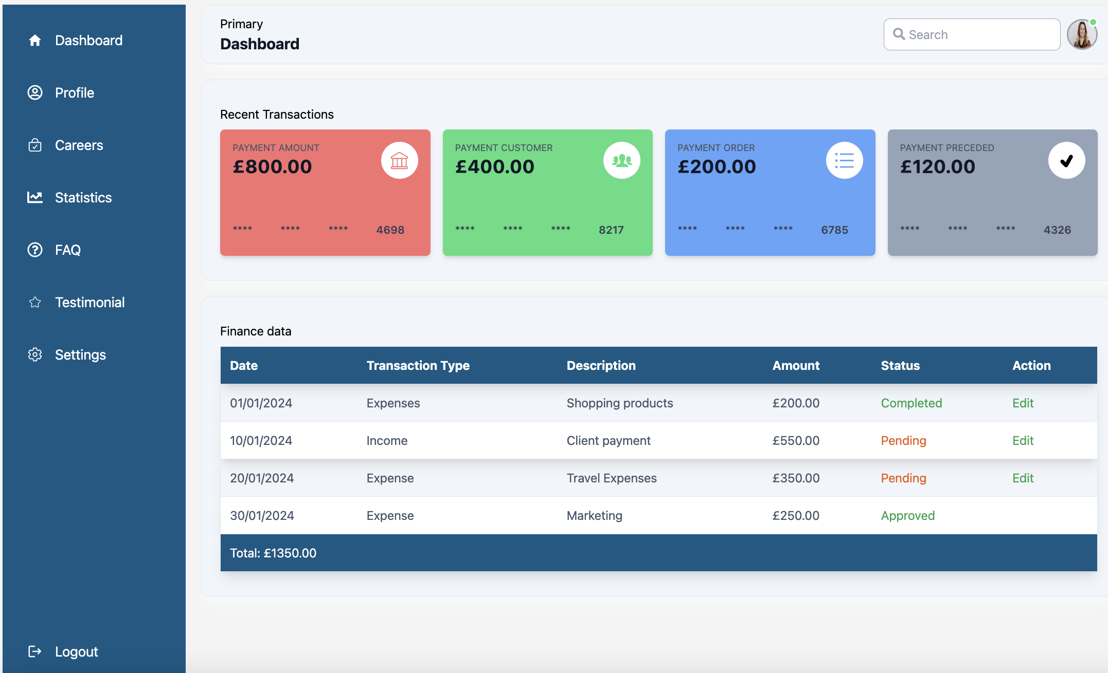 React JS & Tailwind CSS Dashboard<